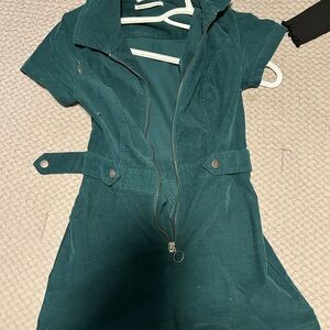 Teal Corduroy Short Sleeve Jumpsuit